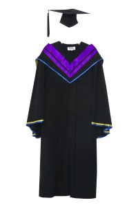 設計澳門科技大學碩士健康科學學院畢業袍  黑色正方畢業帽 紫色v領披肩 碩士畢業袍製服公司DA167
